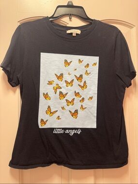 NEED GONE - Forever 21 Kids Black Tee with Orange Butterfly Print